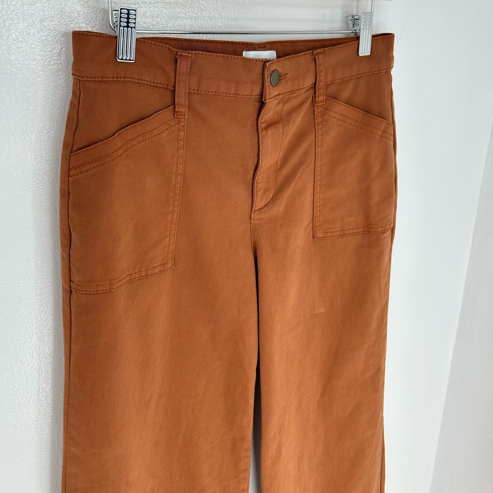 Evereve Pants Womens Size 28 Khaki Rust Crop Wide Leg Flared Stretch 30x26.5 - Picture 4 of 14